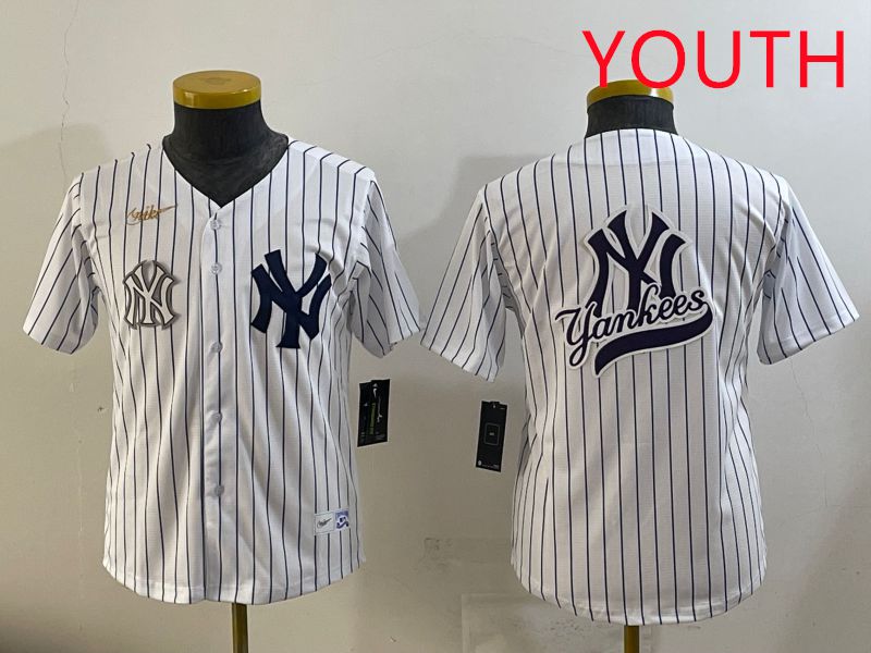 Youth 2025 New York Yankees Blank White Stripe Throwback Nike MLB Jersey style 7->youth mlb jersey->Youth Jersey